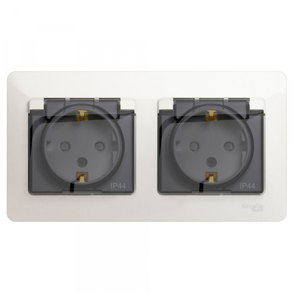 Systeme Electric Glossa Перламутр Розетка 2-ая с/з, со шторками, в сборе, IP44