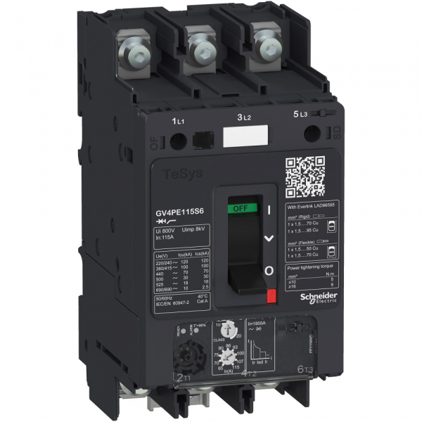 Schneider Electric Автоматический выключатель GV4PE с комбинированным расцепителем 25A 50kA зажим под кольцевой наконечник