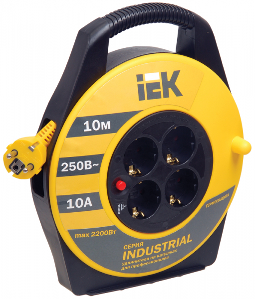 IEK Катушка УК10 с т/з 4 места 2Р+PЕ/10м 3х1,5 мм2 Industrial
