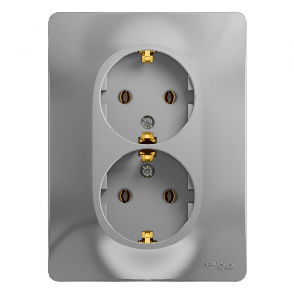 Systeme Electric Glossa Алюминий Розетка 2-я с/з (в сборе с рамкой)