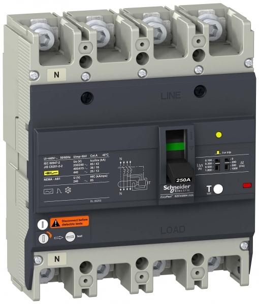 Schneider Electric EasyPact EZC Автоматический выключатель с дифференциальной защитой 36кA 415В 4P3Т 200A