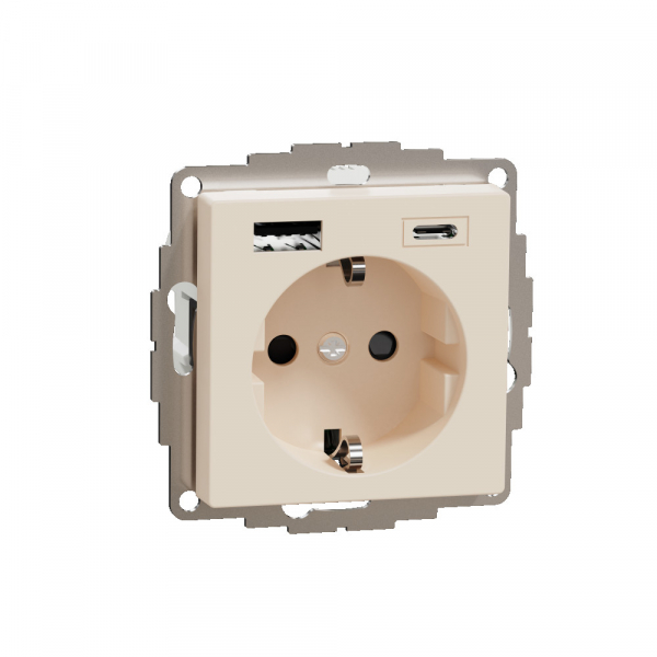Schneider Electric MERTEN SM Бежевый Розетка силовая 16 A с зарядкой USB A+C 3 A