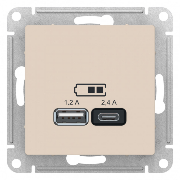 Systeme Electric AtlasDesign Бежевый USB A+С, 5В/2,4А, 2х5В/1,2А, механизм
