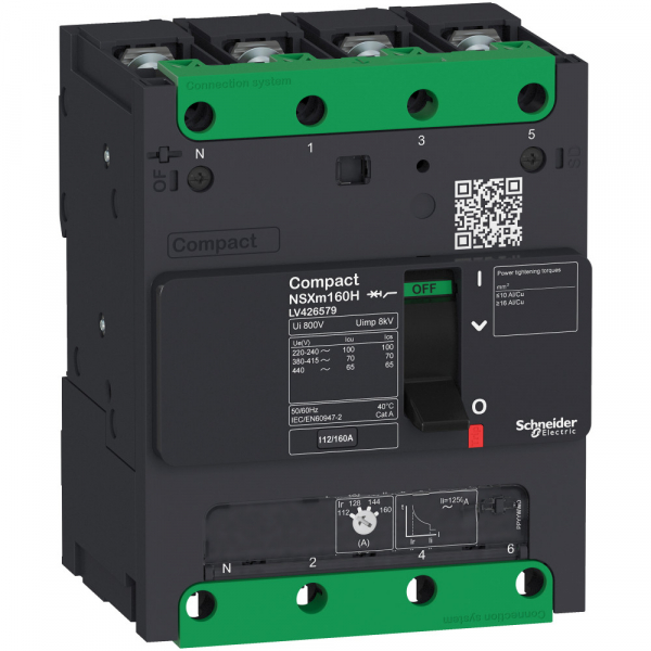 Schneider Electric Compact NSXm Автоматический выключатель 4P4Т 16kA TM80D каб.наконеч./шины