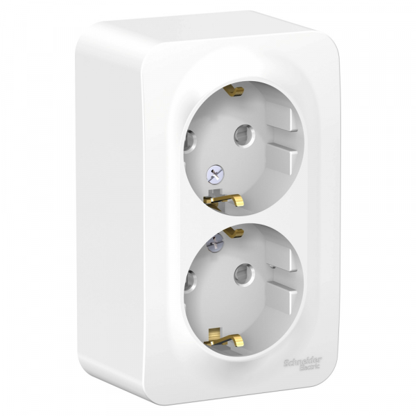 Systeme Electric Blanca наруж Бел Розетка 2-ая с/з со шторками 16А, 250В, изолир. пластина