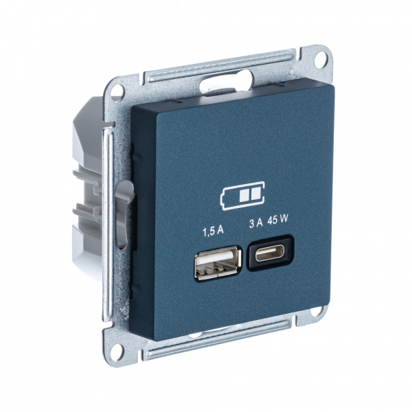 Systeme Electric AtlasDesign Изумруд USB Розетка A + тип-C 45W высокоскор.заряд. QC,PD, мех.