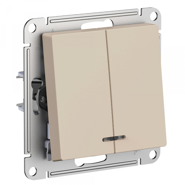 Systeme Electric AtlasDesign Песочный Выключатель 2-клавишный с подсветкой, сх.5а, 10АХ, мех.