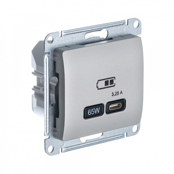 Systeme Electric Glossa Платина USB Розетка тип-C 65W высокоскор.заряд. QC, PD, мех.