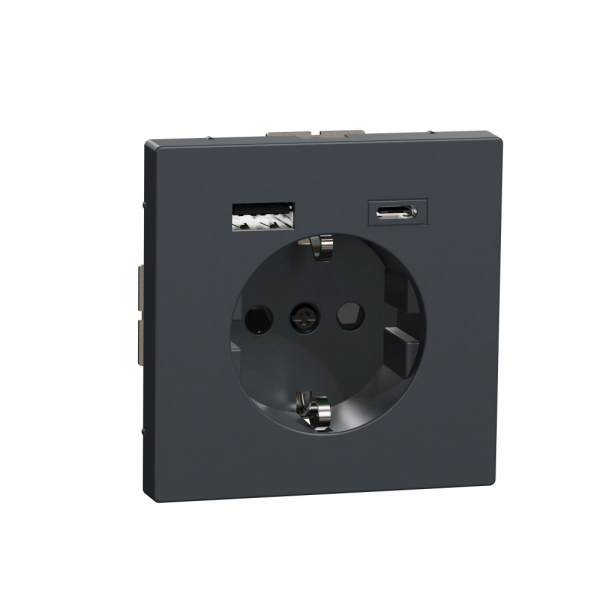 Schneider Electric MERTEN D-Life Антрацит Розетка силовая 16 A с зарядкой USB A+C 3 A