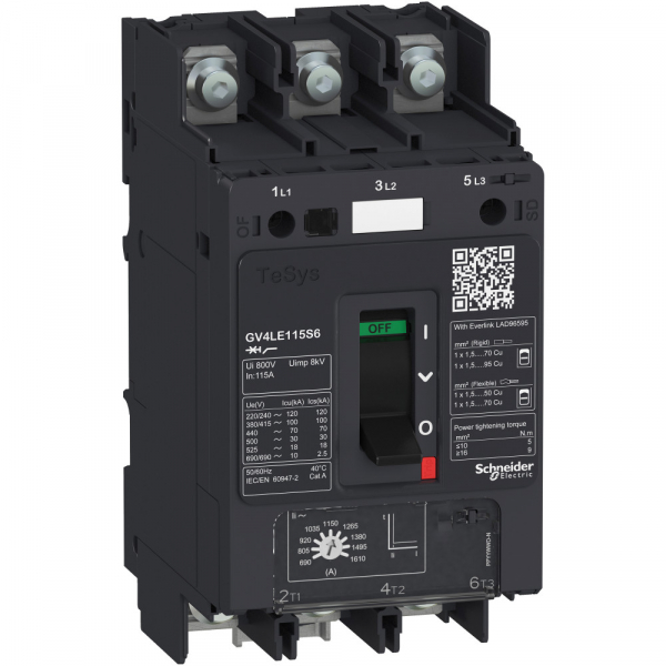 Schneider Electric Автоматический выключатель GV4LE с магнитным расцепителем 7A 100kA зажим под кольцевой наконечник
