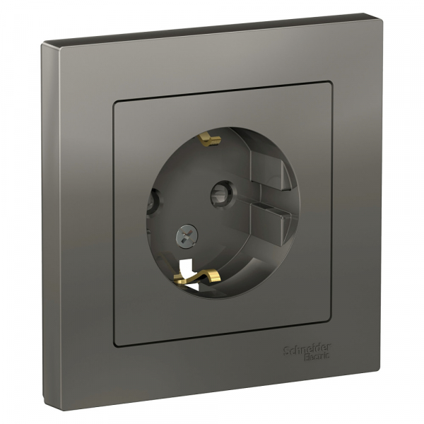 Systeme Electric AtlasDesign Сталь Розетка с/з со шторками, 16А, в сборе