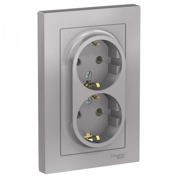 Systeme Electric AtlasDesign Алюминий Розетка с/з двойная, 16А, в сборе