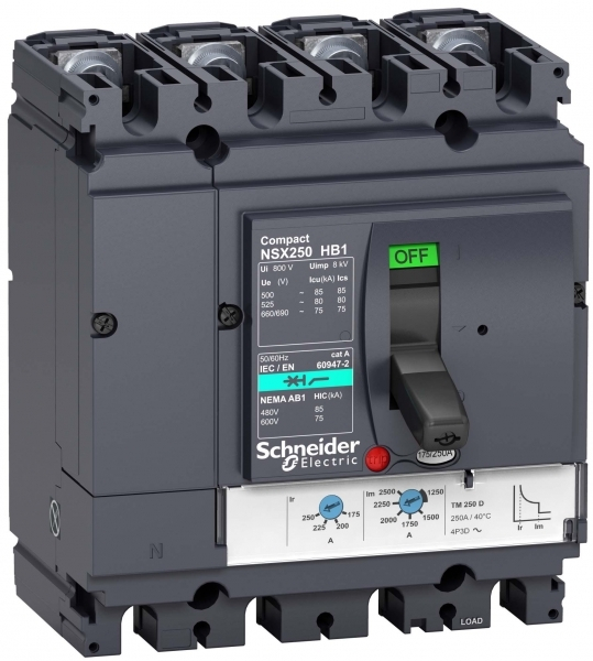 Schneider Electric Compact NSX Силовой Автоматический выключатель 4P Iu=200А диапазон уставки тока расцепления: 1000А 85кА IP40
