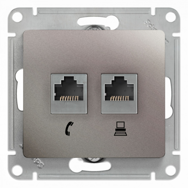 Systeme Electric Glossa Платина Розетка 2-ая RJ11+RJ45, кат.5E