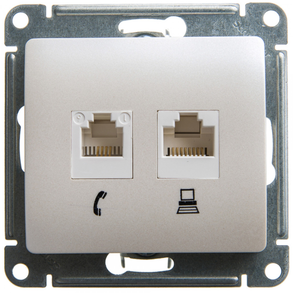 Systeme Electric Glossa Перламутр Розетка 2-ая RJ11+RJ45, кат.5E