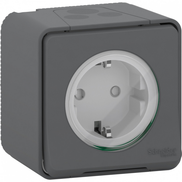 Schneider Electric Mureva Styl наруж Антрацит Розетка с/з и шторками IP55