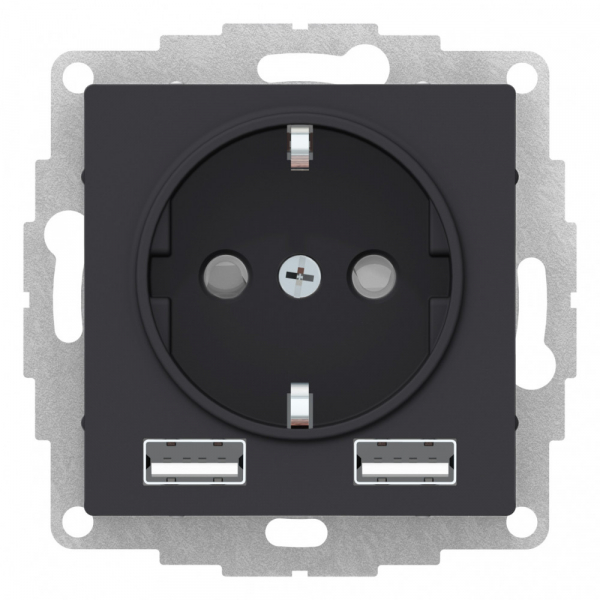 Systeme Electric AtlasDesign Карбон SO + USB Розетка A+A, 5В/2,4А, 2х5В/1,2 А, механизм