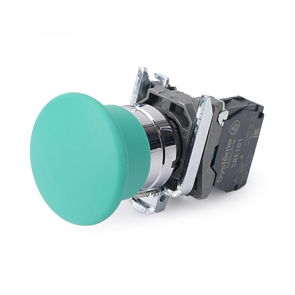 Systeme Electric Кнопка с гриб головкой SB4 в сборе 22мм 40мм зеленая с возвратом металл 1НО