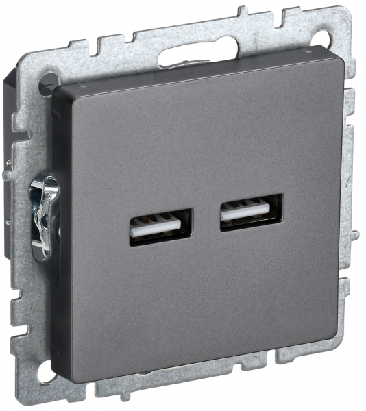 IEK BRITE BASE Сталь Розетка USB A+A 3,1А РЮ10-1-БрС