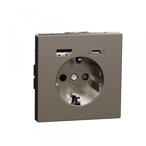 Schneider Electric MERTEN D-Life Нержавеющая Сталь Розетка силовая 16 A с зарядкой USB A+C 3 A