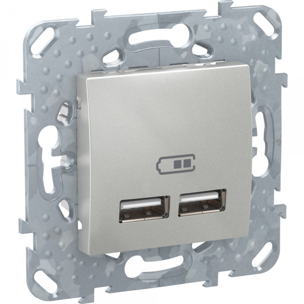 Schneider Electric Unica Top Алюминий 2 USB зарядное устройство, 2.1А