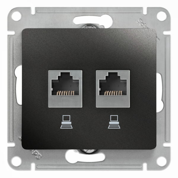 Systeme Electric Glossa Антрацит Розетка 2-ая компьютерная RJ45+RJ45, кат.5E