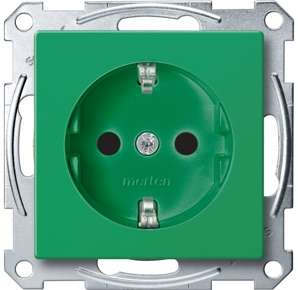 Schneider Electric Merten SM Зелёная Розетка Schuko для спец. цепей, с защитными шторками, безвинт. зажим