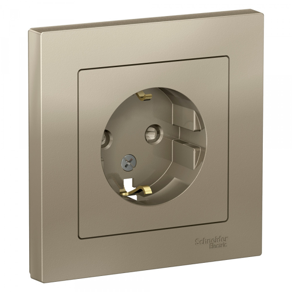 Systeme Electric AtlasDesign Шампань Розетка с/з со шторками, 16А, в сборе