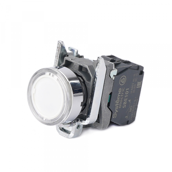 Systeme Electric Кнопка SB4 с подсветкой в сборе модуль 22мм белая металл 230-240ВAC 1НО