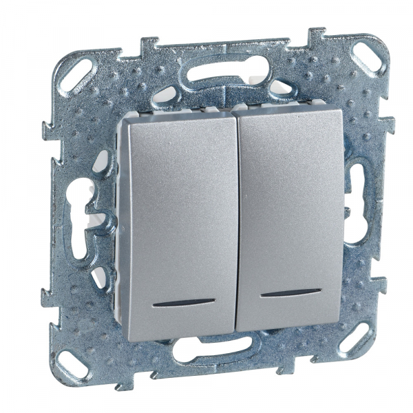 Schneider Electric Unica Top Алюминий Выключатель 2-клавишный (сх.5) с подсветкой