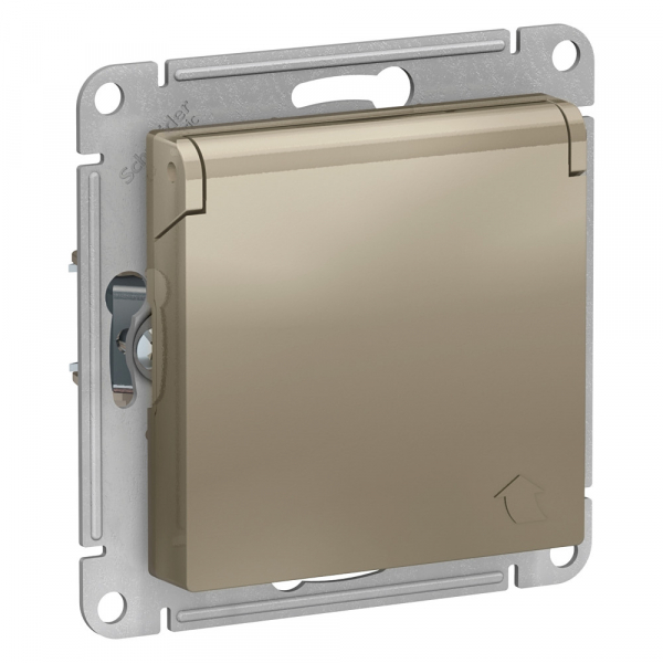 Systeme Electric AtlasDesign Шампань Розетка с/з, со шторками, с крышкой, 16А, в сборе