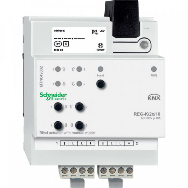 Schneider Electric Merten KNX Актор жалюзи 2-канальный 10А 220V возможность ручного управления DIN-рейка
