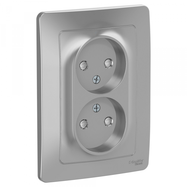 Systeme Electric Blanca внутр Алюминий Розетка 2-ая б/з со шторками, 16А, 250В