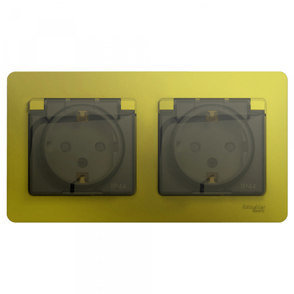 Systeme Electric Glossa Фисташковый Розетка 2-ая с/з, со шторками, в сборе, IP44