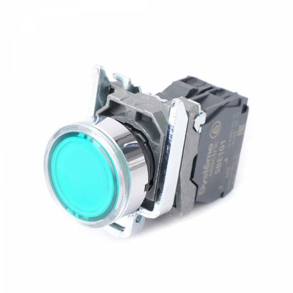 Systeme Electric Кнопка SB4 с подсветкой в сборе модуль 22мм зеленая металл 230-240ВAC 1НО