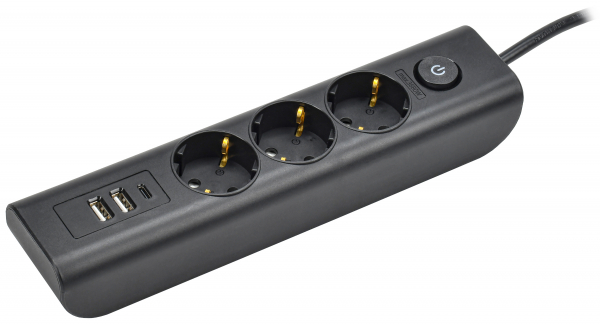IEK MODERN Удлинитель У03В с/з 2м 3х1мм2 16А/250В USBх3 чер.