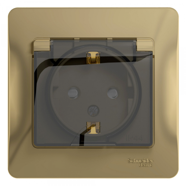 Systeme Electric Glossa Титан Розетка с/з со шторками с крышкой, IP44 (в сборе с рамкой)