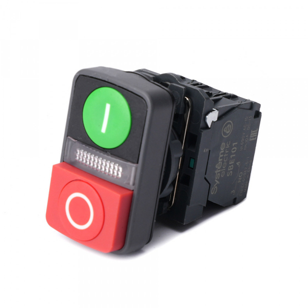 Systeme Electric Кн двойн SB5 в сборе модуль 22мм з"I"+сиг ламп+кр выст "О" пластик 24ВDС 1НО+1НЗ