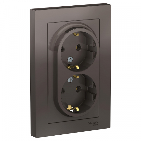 Systeme Electric AtlasDesign Мокко Розетка с/з двойная, 16А, в сборе