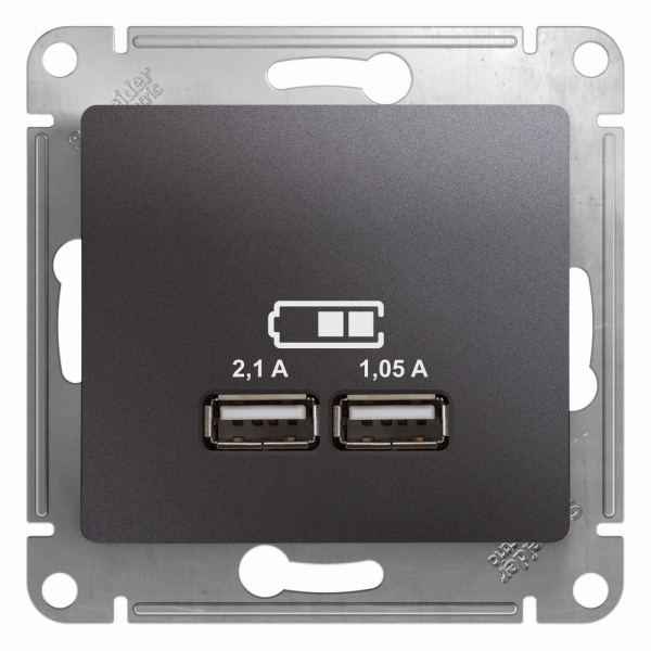 Systeme Electric Glossa Графит Розетка USB 5В/2,1А, 2х5В/1,05мА