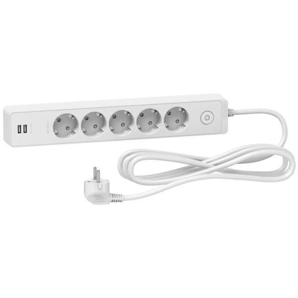 Schneider Electric Unica Extend Бел Удлинитель 5 розеток 2К+З, кабель 3м, 2 USB