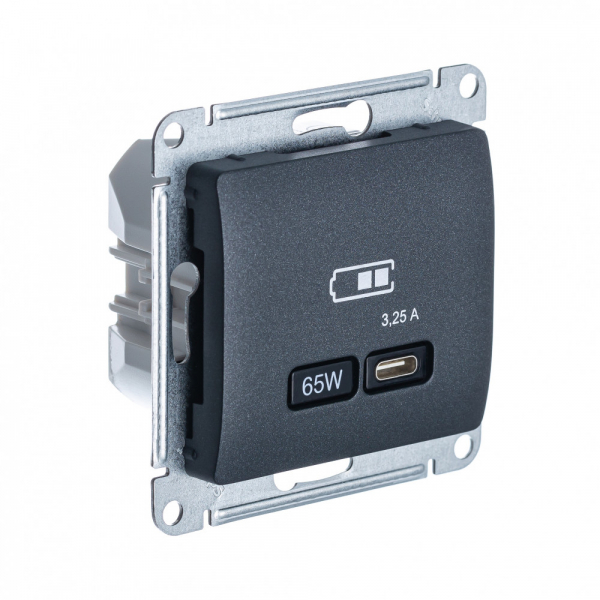 Systeme Electric Glossa Антрацит USB Розетка тип-C 65W высокоскор.заряд. QC, PD, мех.