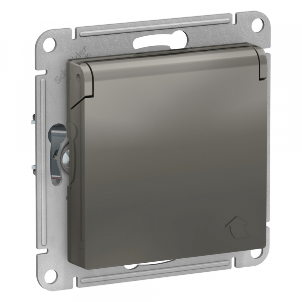 Systeme Electric AtlasDesign Сталь Розетка с/з, со шторками, с крышкой, 16А, в сборе