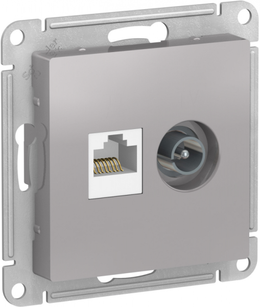 Systeme Electric AtlasDesign Алюминий Розетка двойная комп+ТВ, RJ45+TV, кат.5E, механизм