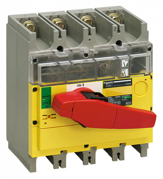 Schneider Electric Compact INS/INV Выключатель-разъединитель INV400 4P красная рукоятка/желтая панель
