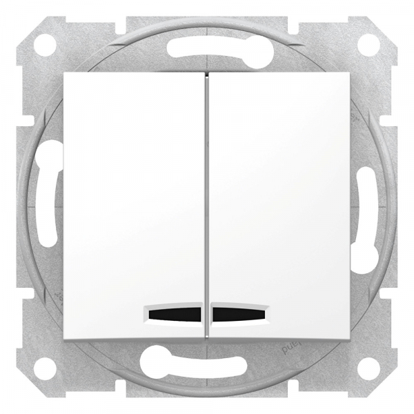 Schneider Electric Sedna Бел Выключатель 2-клавишный с подсветкой 10А (сх 5)