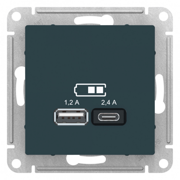 Systeme Electric AtlasDesign Изумруд USB A+С, 5В/2,4 А, 2х5В/1,2 А, механизм