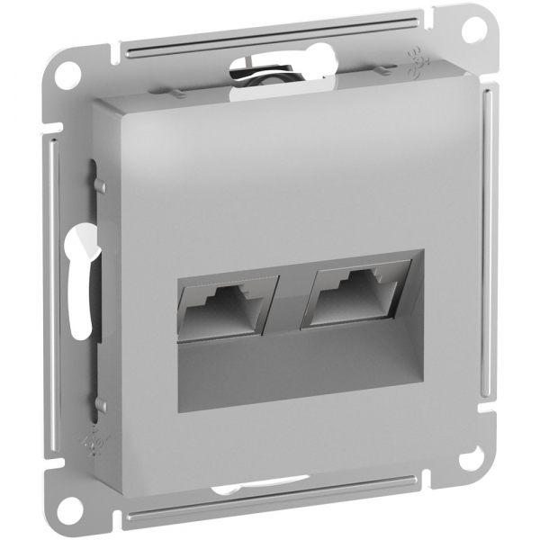 Systeme Electric AtlasDesign АлюминийРозетка двойная комп RJ45+RJ45, кат.6А, механизм