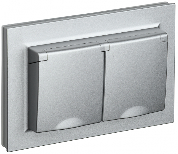 IEK BRITE Алюминий Розетка 2-м с/з с защ штор и крыш 16А в сборе IP44 РСбш12-3-44-БрА