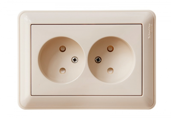 Systeme Electric Wessen 59 Беж Розетка 2-ая б/з со шторками, (в сборе, с рамкой)